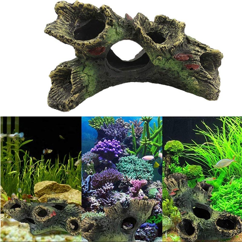 DoubleWood 2 PCS Decaying Trunk Betta Fish Driftwood Resin Crafts Ornament with Holes & Aquarium Caves Fish Tank Wood Decor - Image 2